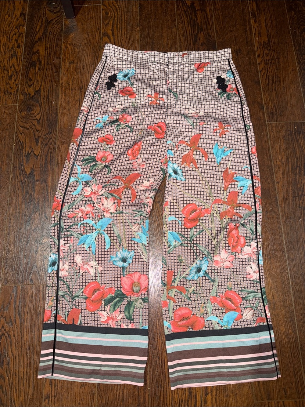 Zara Floral-Print Wide Leg Pants in Pink, Coral & Teal Size Large - Picture 3 of 13
